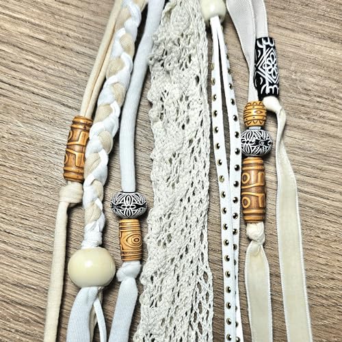 Handmade Boho Dreadlock Hair Accessories: Ties, Clips, Barrettes, Braiding Beads, Pins, Extensions, Tassels, Ponytail Holders for Women (White) - color: White