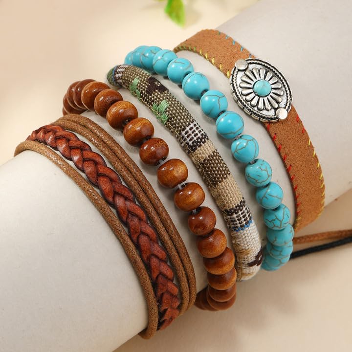 Bohemian Mix Bead Multi Layer Versatile Statement Bracelets Boho Stackable Beaded Strand Stretch Bangles Bracelets Sparkly Crystal Tassel Charm Jewelry Gift - style: Light brown