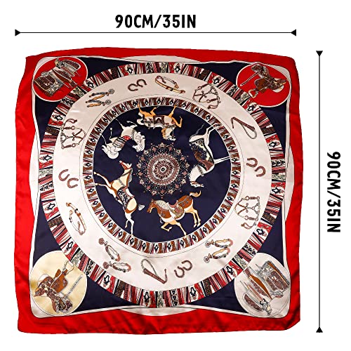 NZKNP Silk-Like Head Scarf - Women's Bandana Wraps - color: 27-red and Navy, size: 35"*35"