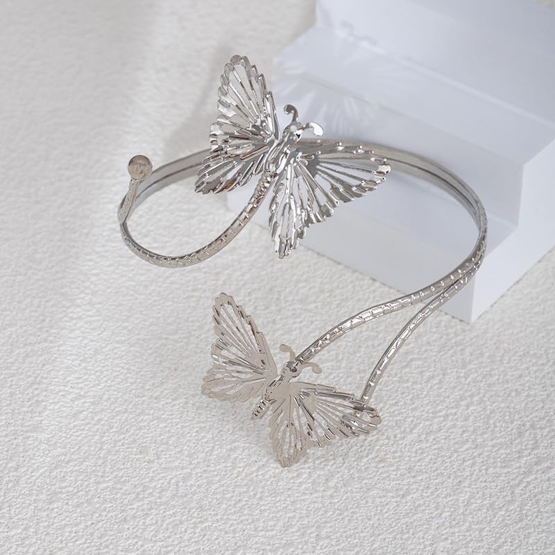 Upper Arm Cuff for Women, Simple Sexy Harness Armlet Bracelet with Crystal Adjustable Upper Arm Chain Bangle Arm Band for Women - color: Silver Butterfly
