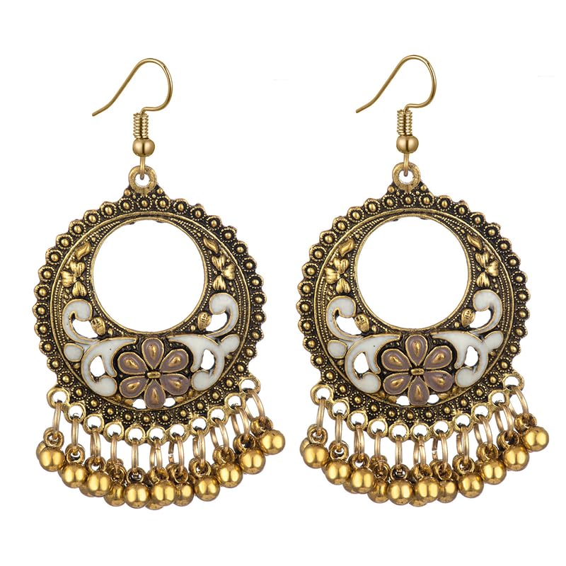 Vintage Boho Statement Drop Dangle Earrings for Women Bohemian Ethnic Handmade Beaded Charms Earring Bohemian Retro Chandelier Tassel Earrings Mexico Gypsy Jewelry Gift - color: O-Gold-White