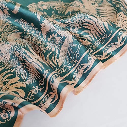 FONYVE 100% Mulberry Silk Scarfs for Women-Lightweight Square Satin Head Scarf-Small Silk Hair Scarf for Sleeping 21"x21" - color: 06 Leaves Green With Pink Edge