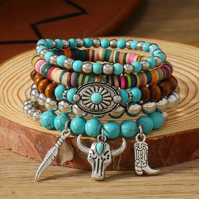 Bohemian Mix Bead Multi Layer Versatile Statement Bracelets Boho Stackable Beaded Strand Stretch Bangles Bracelets Sparkly Crystal Tassel Charm Jewelry Gift - style: Bohemian bracelet