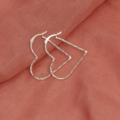 LeCalla 925 Sterling Silver Heart Hoop Earrings for Women | Love Theme Heart Shaped Hoop Earring | Womens Italian Love Heart Earrings Hoops - color: Diamond-Cut Heart