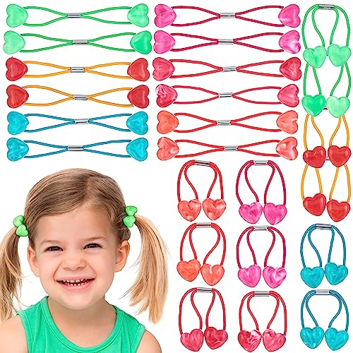 Expressions 24 Count Heart-Shaped Bright Multicolored Twin Bead Ponytail Hair Elastics Collection - Hair Ties for Girls, Hair Accessories for Kids, Hair Ties for Toddler Girls, Ball Ponytail Holders | Fun Hair Ties & Ball Holders for Girls, Kids & Toddler