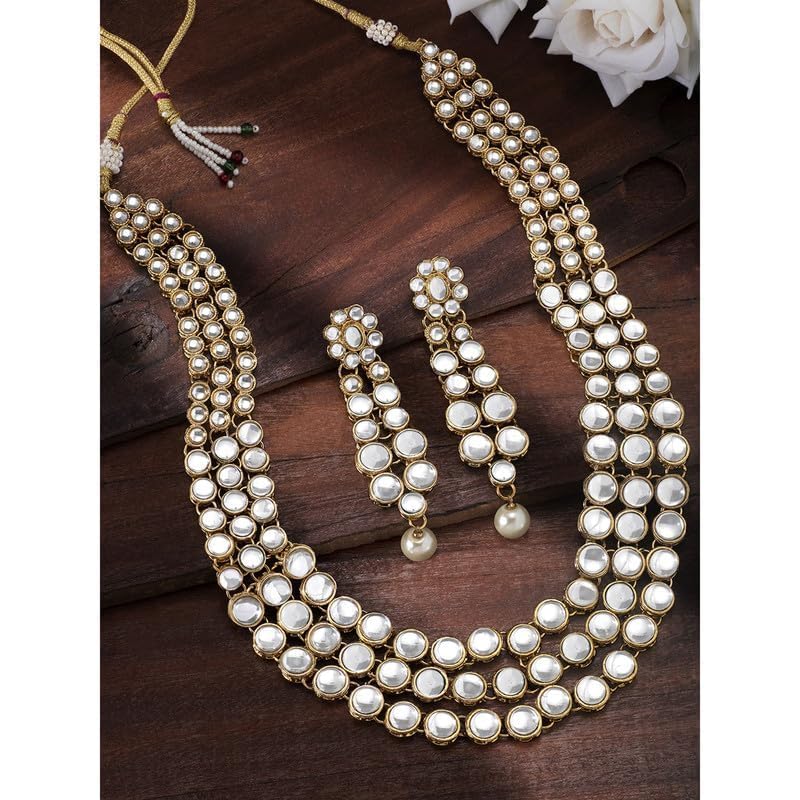 Aheli Indian Bollywood Style Wedding Faux Kundan Necklace with Earrings Set Ethnic Bharatanatyam jewellery set Gift for Women - color: White 2