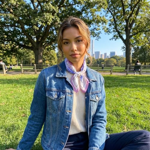 Women's Small 21 inch 100% Silk Scarf Bandana for Head Neck Hair | 100% Mulberry Silk Lightweight Designs Gift-Ready Packaging For Hair Fashion 21"x21" Printed - color: 202blue Pink