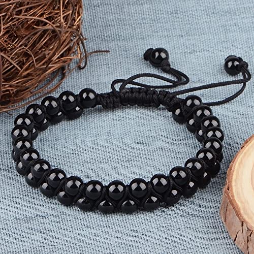 MASSIVE BEADS Double Layer Natural Chakra Healing Power Crystals Macrame Bracelet Yoga Stone Beads Gemstone Meditation Relax Anxiety Bangle for Unisex Women Men - color: Black Onyx, size: 6mm