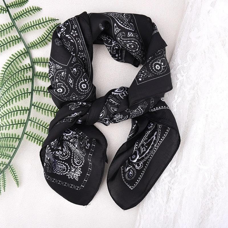 Guqqeuc Satin Head Scarf Silky Feeling Bandana Hair Wrap for Women Silk Scarves Paisley Headscarf Square Scarf Neckerchief - color: Black