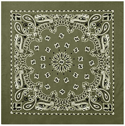 Rothco Trainmen Paisley Bandana 27” x 27” Extra‑Large 100% Cotton Head Wrap Scarf Multi‑Use - color: Olive Drab