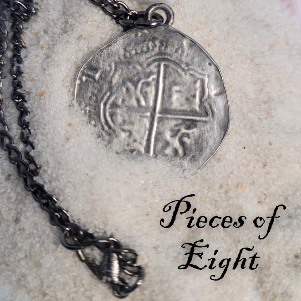 Antique Finished Pieces of Eight Coin Necklace Pewter Replica of Spanish Coin - Pirate's Treasure Necklace - Handcrafted in USA - style: 20.5 Inch Chain Length