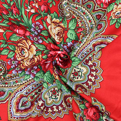 Gudessly Women's Traditional Scarf Wrap Tassel Fringes Neck Head Shawl Retro Scarf Floral Poncho Printing Square Cape 50inch - color: Cerise