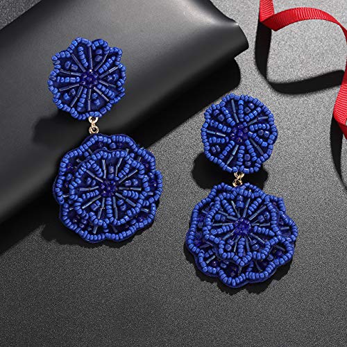 Statement Beaded Drop Earrings for Women Layered Bead Dangle Earrings - color: Blue
