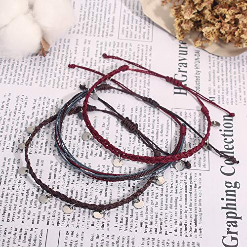 FANCY SHINY String Ankle Bracelets Waterproof Rope Anklets Braided Beach Boho Coin Anklets Cute Friendship Foot Jewelry for Women - style: Wine/Brown