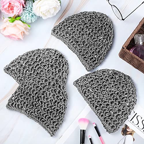 Geyoga 4 Pieces Mesh Crochet Hair Net Rayon Knit Snood Hat Thick Short Women Hairnet Snoods Cover Ornament for Sleeping (Gray) - color: Gray