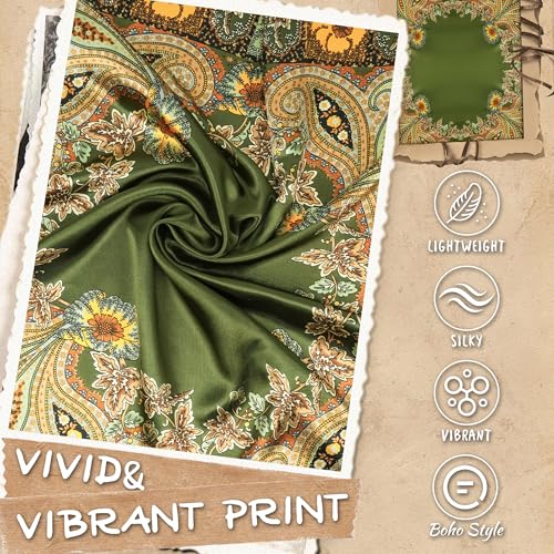 Large Square Head Scarf Bandana - 35" Satin Hair Scarf for Women Like Silk Scarf Fashion Hair Wrapping - color: Paisley(green), size: 35IN*35IN