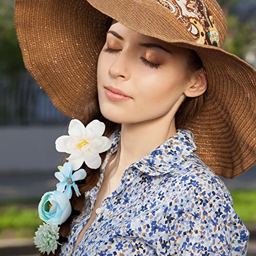 BBTO 21 Pcs Flower Hair Clip Rose Hair Clips Barrettes for Women Flower Accessories Boho Bride Claw Clip Hairpin Brooch Pin Headpiece for Wedding (Blue) - color: Blue