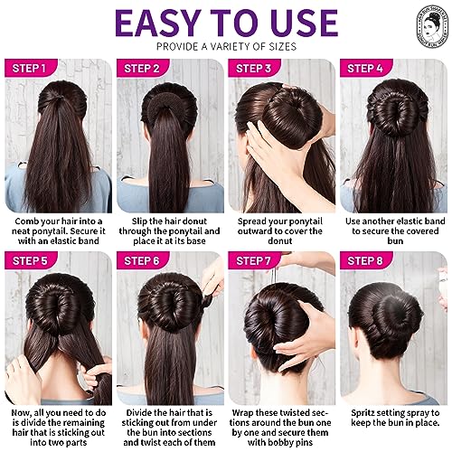 Teenitor Donut Hair Bun Maker Set - 7 Rings (1 Extra-Large, 2 Large, 2 Medium, 2 Small), 5 Elastic Bands, 20 Hair Pins, Dark Brown - color: A-Brown