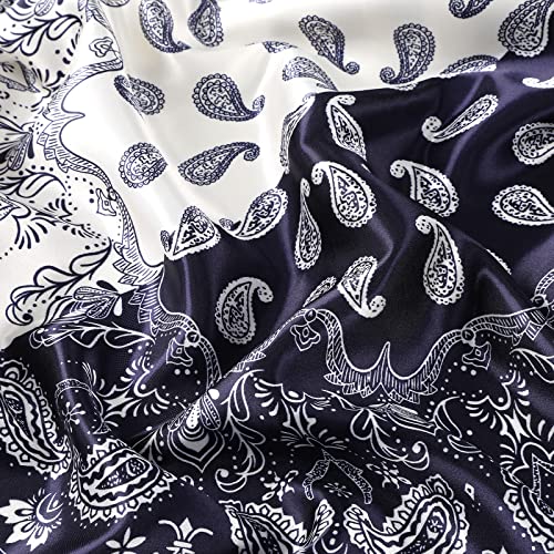 AWAYTR Satin Silk Scarf - Large Hair Bandana, Sleeping Wrap for Women - color: Double-spliced Cashew(navy)