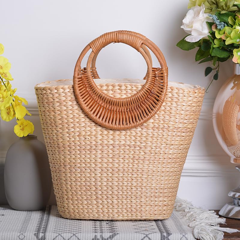 Women's Straw Shoulder Bag Women Large Woven Bag Round Handle Ring Tote Purse Retro Handbags Summer Travel Beach Handbag Hand Woven Straw Large Hobo Bag Big Capacity Handmade Bag for Girls Women F - color: Women's Straw Bag F