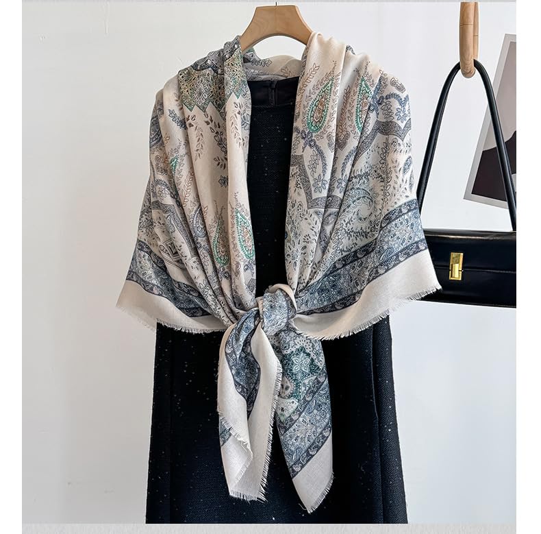 K-Elewon Large Square Scarf 51" Cotton and Linen Hand feel Scarf Fashion Scarves Hair Wrapping Scarfs Neck Scarves for Women - color: H2308