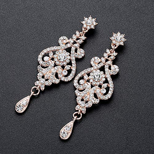 Hapibuy Crystal Wedding Jewelry Set Necklace Earring Set For Women and Brides Rose Gold and Silver Bridal Statement Jewelry sets - color: rose gold