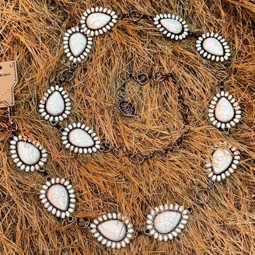 Montana West Rustic Couture's Large Western Concho Metal Belts for Women Cowgirl - color: Buttery White