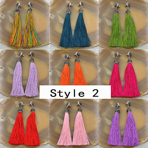 AD Beads Crystal Silk Tassel Rhinestone Cap Fringe Dangle Stud Earrings or Pendant Accessories - color: 04 Brown, size: Dangle Earrings (Style 1)