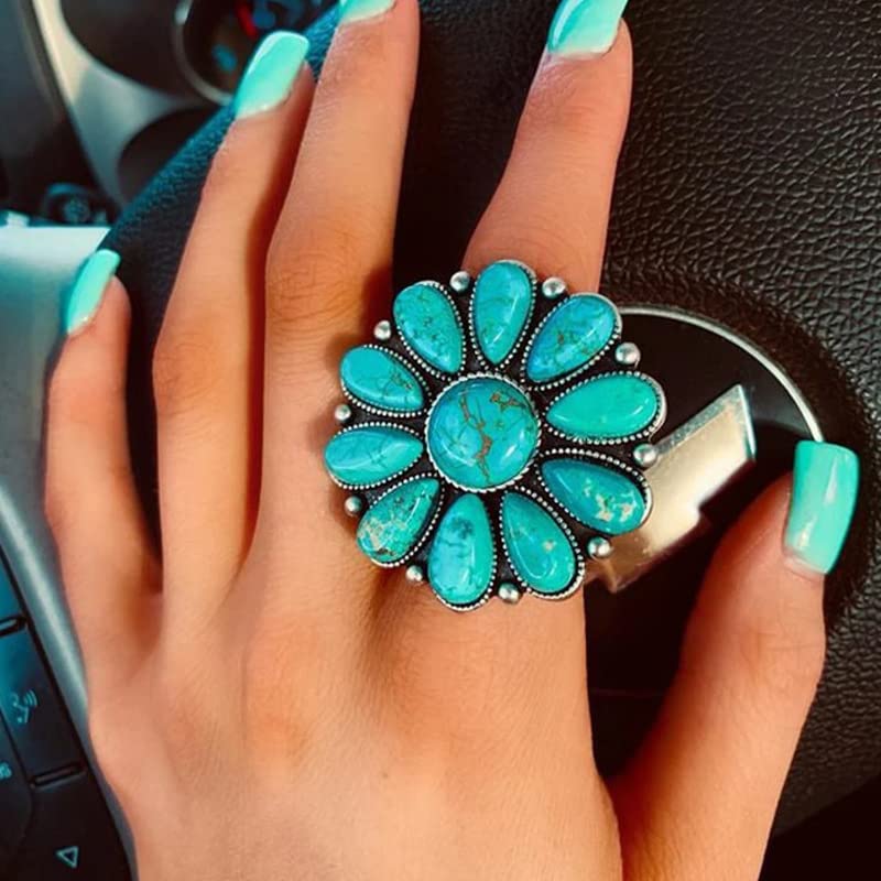 Turquoise Western Rings for Women Adjustable Country Rings Vintage Turquoise Open Ring Western Country Jewelry Gifts - style: Style6
