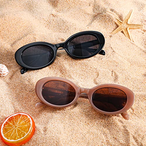 FEISEDY Sunglasses Womens, Retro Oval Cateye Sun Glasses Men, Small 90s Style B4128 - color: Brown