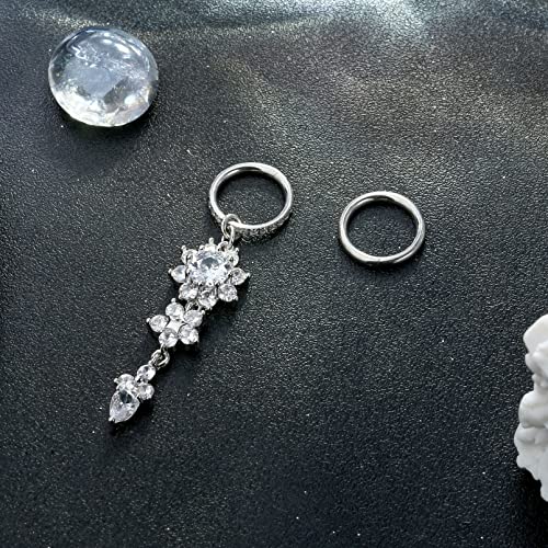 THUNARAZ 2Pcs Belly Button Rings for Women Surgical Stainless Steel Clicker Belly Rings Hoop CZ Heart Butterfly Dangle Navel Rings Belly Piercing Jewelry Silver Tone 14G - color: Silver Tone-Dangle