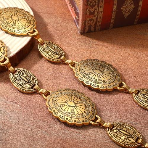 XZQTIVE Women Boho Chain Belts For Dresses Jeans Western Cowgirl Waist Links Belt Adjustable Metal Concho Belt - size: Fit Waist upto 36inches, style: Matter Gold
