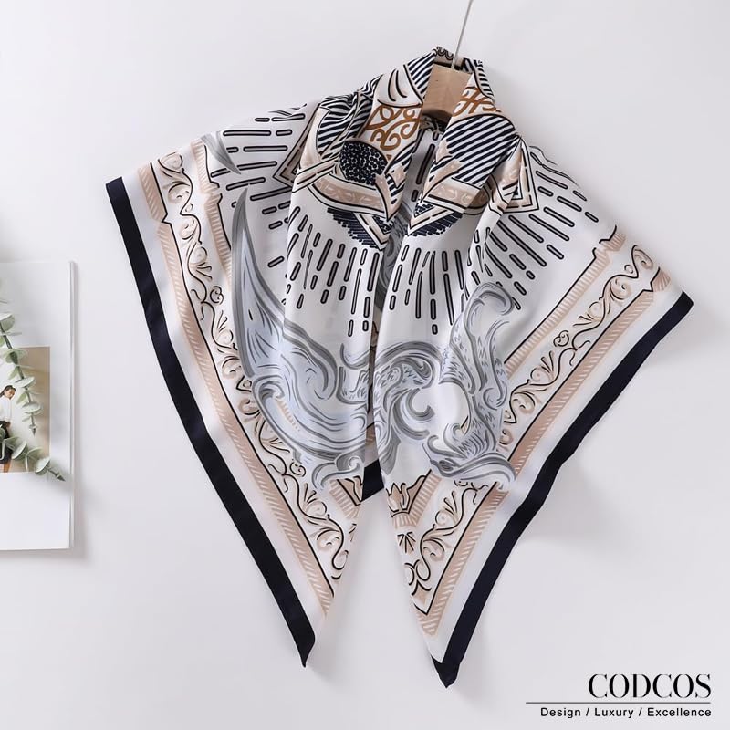 Women's Square Silk Like Head Scarf Large 35 inch Silk Feeling Hair Wrapping Satin Scarves for Sleeping Bandanas - color: A021-3 Twill White