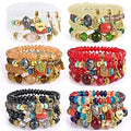 Bohemian Bracelet Sets for Women - 6 Sets Stackable Stretch Bracelets Multi-color Boho Jewelry for Women Hippie Bracelets Dainty Jewelry - color: Owl charm stretch bracelet set