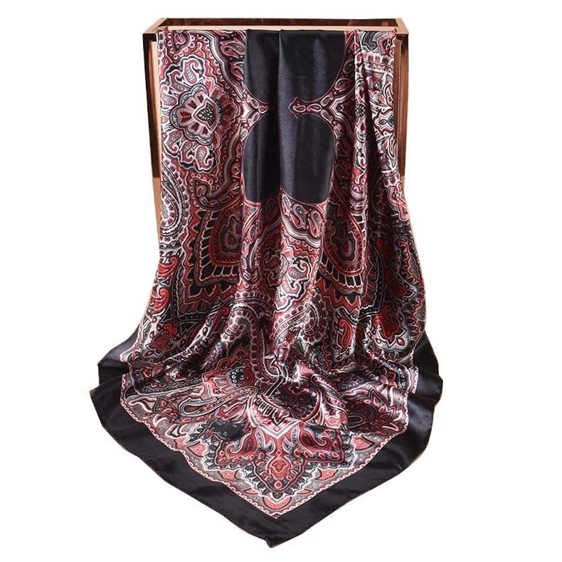 Hexchasty 35”Head Scarf Satin Silk Like Hair Scarf Large Square Head Scarves Bandana Head Wraps Headscarfs for Women Green - color: A-black Mixed