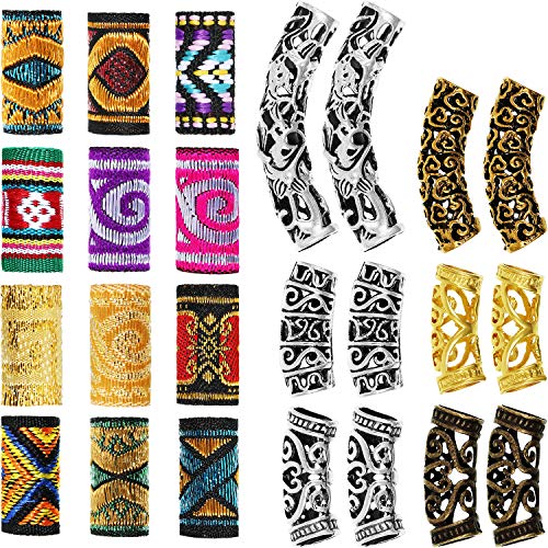 WILLBOND 24 Pcs Hair Jewelry for Braids Loc Jewelry for Dreadlock African Beads Hair Tube Beads DIY Braiding Accessories Decorations for Men Women