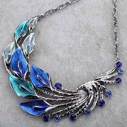 YAZILIND Ethnic Style Tibetan Silver Peacock Crystal Chunky Bib Earrings Necklace Set Wedding Party - color: Blue