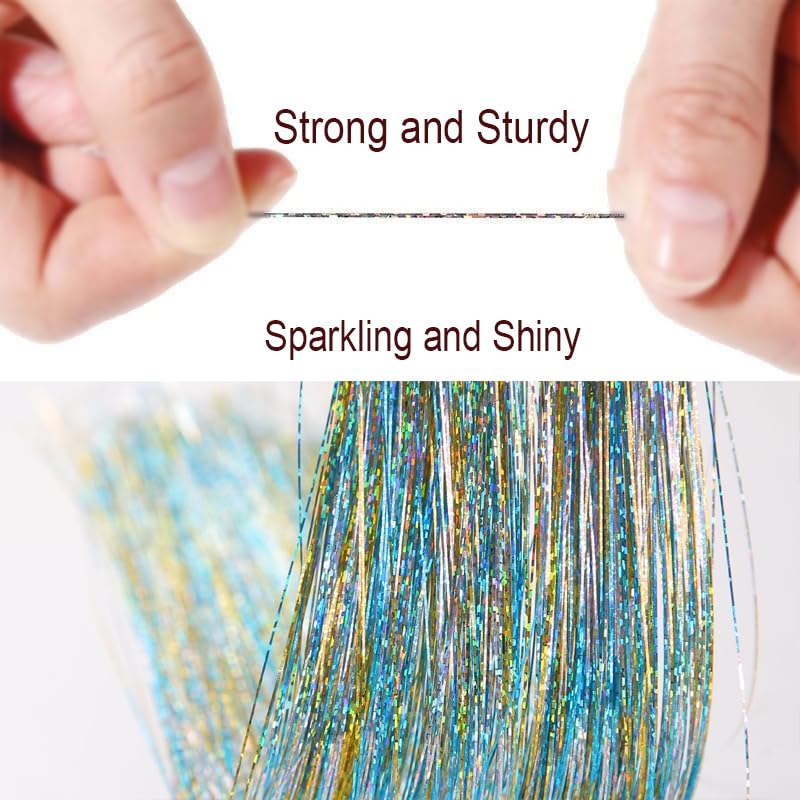 Celinebella Gold Turquoise Hair Tinsel, 48" 1250 Strands Ice Crystal | Ombre gold turquoise ice crystal effect, multi-tone shimmer, heat resistant, ideal for wedding prom cosplay & fantasy events - color: 09-Gold Turquoise, size: 48 Inch Pack of 5Pcs