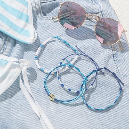 FANCY SHINY Boho Nautical Compass String Bracelets Beaded Clay Beads Bracelet Stackable Friendship Bracelets Summer Beach Outfits for Women Girls - color: Blue