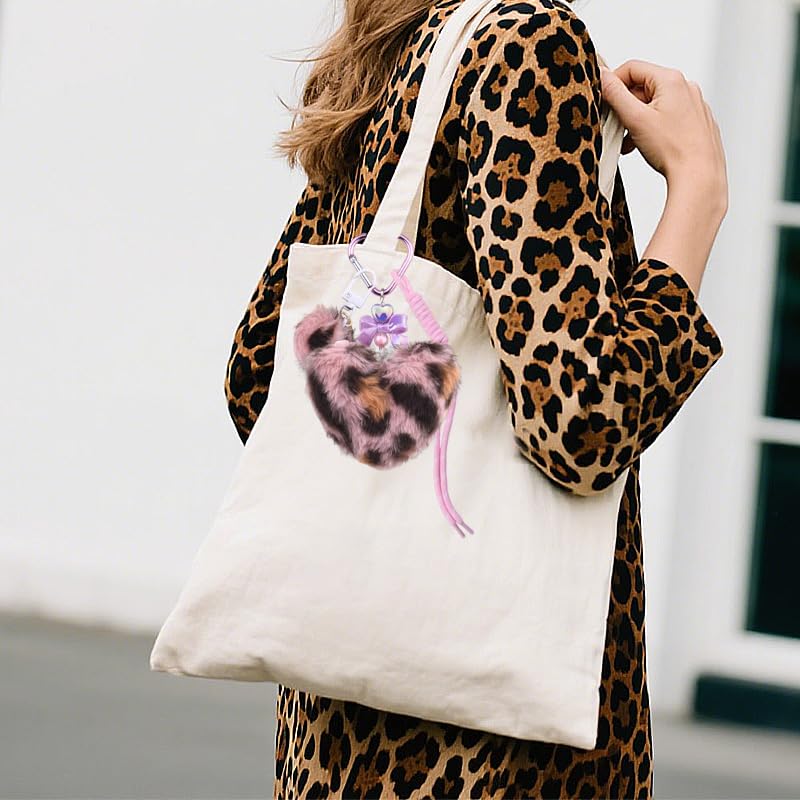 Leopard Faux Fur Keychain for Purse Charms for Handbags Leopard Plush Key Chain for Car Keys - color: Leopard Color 2