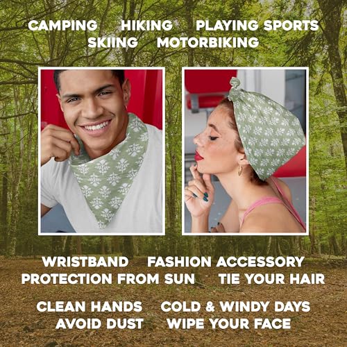 AVKA Studio 100% Cotton Bandanas for Women & Men, 2 Pack 20x20 Inch, 22x22 inch Hand Printed, Lightweight Cotton Handkerchief - color: Sage Green, size: 22 x 22 Inches Large