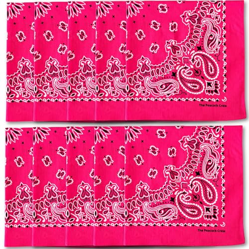 The Peacock Crew Premium Soft Cotton Bandanas Pack for Men and Women Paisley 22 x 22 inches - color: Pack of 10 Girly Pink