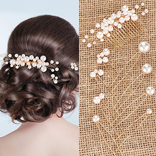 Geosar 9 Pcs Wedding Hair Accessories Pearl Hair Pins Women Vintage Hairs Piece Bridal Accessories for Bride Bridesmaids(Gold,Elegant Style) - color: Gold, style: Elegant Style
