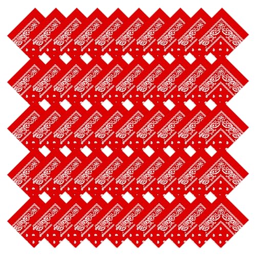 50 Pcs Bandanas Bulk Large Bandana Headband Paisley Cowboy Bandana Scarf Handkerchief for Women Men - color: Red