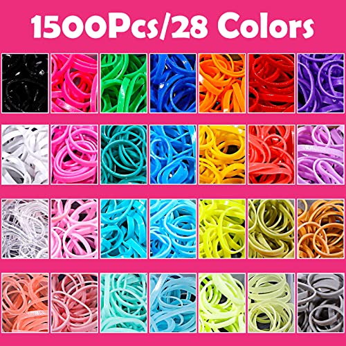 28 Colored Rubber Bands for Hair, 1500 Pcs Small Girls Elastic Ties With 6 Styling Tools - Colorful Accessories for Baby Toddlers Kids - color: Multicolor