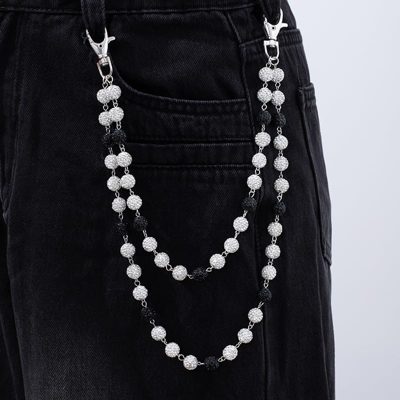 Pants Chain Wallet Chain Punk Chain Hip Hop Butterfly Lock Charm Jeans Chains Rock Chains for Women Men Hipster Women Fashion Trendy Waist Pants Chain Jewelry Clothing Accessories - color: D-White+Black