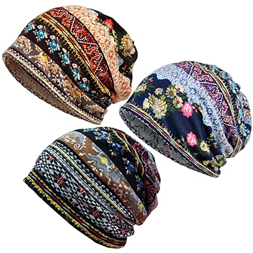 Women's Baggy Slouchy Beanie Chemo Hat Cap Scarf - color: 3 Pack-multicolor C