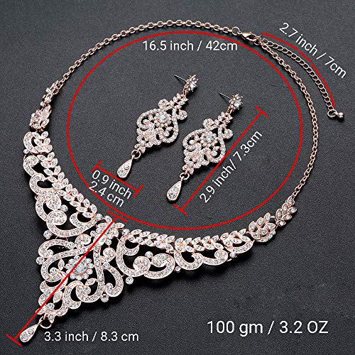 Hapibuy Crystal Wedding Jewelry Set Necklace Earring Set For Women and Brides Rose Gold and Silver Bridal Statement Jewelry sets - color: rose gold