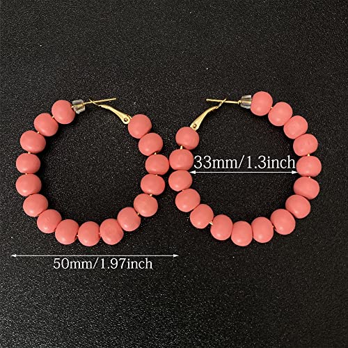Handmade Nature Wooden Beaded Hoop Earrings Bohemian Minimalist Colorful Circle Round Wood Bead Earrings Vintage Chic Wooden Ethnic Dangle Drop Earrings for Women Statement Jewelry Gifts - color: Watermelon Red