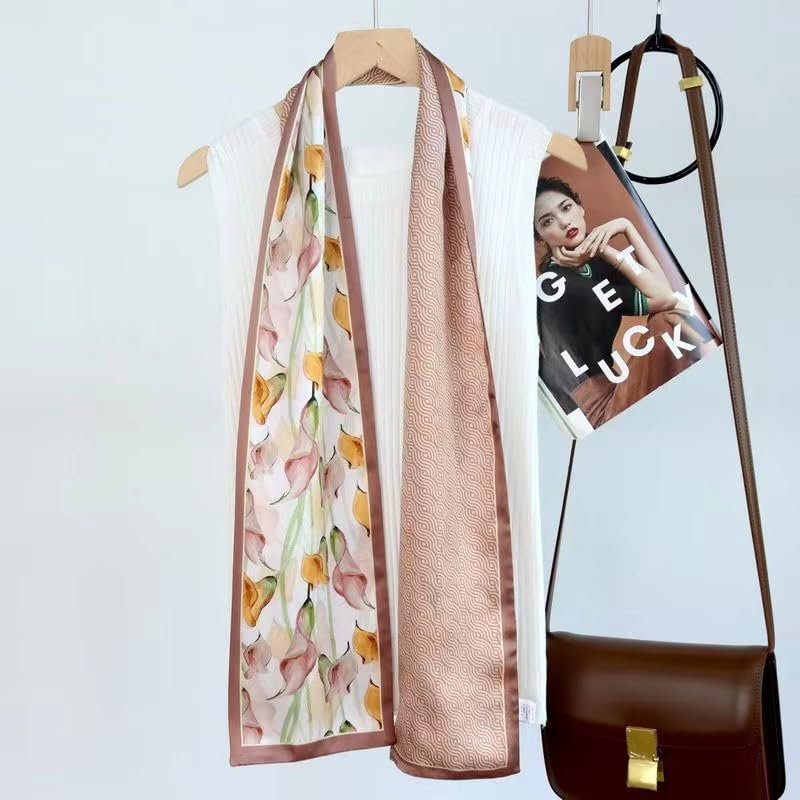 ANDANTINO 100% Silk Scarf for Women 59”*6.3” Long Shawls for Headscarf and Neck- Oblong Hair Wraps with Gift Packed - color: Callas-pink